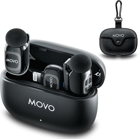 ميكروفون Movo NanoMic اللاسلكي Lavalier للكاميرا - نظام ميكروفون لاسلكي TRS بمشبك لكاميرات DSLR وكاميرات الفيديو والكاميرات غير المرآة - ميكروفونات مزدوجة مع علبة شحن للفيديو والمقابلات in Saudi Arabia