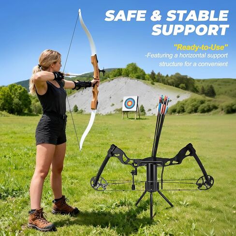 Bow Stand, Foldable and Portable Stand for Compound Bow with Quiver (Hold 30-40 Arrows), Ground Archery Holder for Traditional Longbows Archery Accessories for Hunting Target Practice in Kuwait