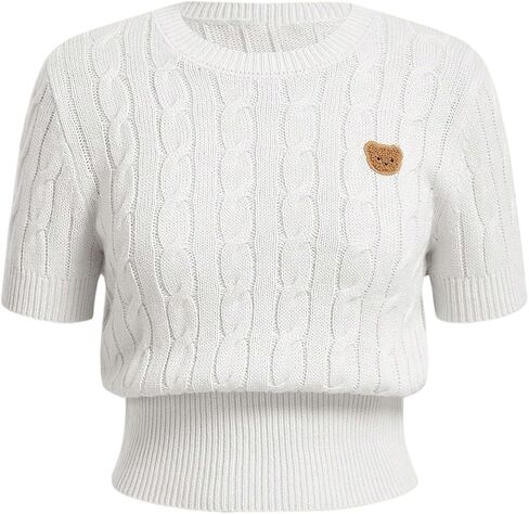 WDIRARA Women's Plus Size Cartoon Graphic Sweater Short Sleeve Crew Neck Knitwear Cable Knit Pullover Tops in Saudi Arabia