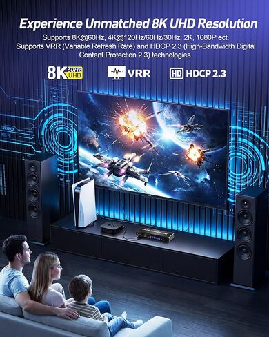 HDMI Switcher 5 in 1 Out - 8K@60Hz 4K@120Hz/60Hz/30Hz/2K/1080P 5 Port HDMI 2.1 Switch Box with Remote Support HDCP2.3/HDR10, for PS5/4 Xbox Nintendo Switch Roku Apple TV Fire Stick 8K HDMI2.1 Splitter in Saudi Arabia