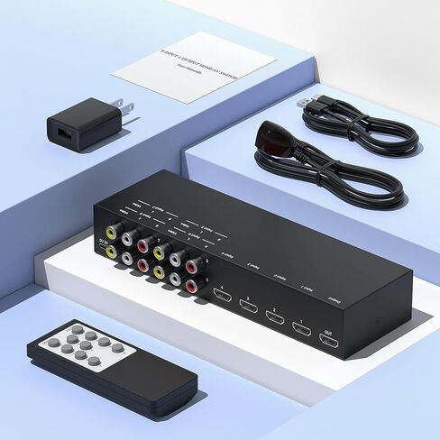 Y.D.F 4 Way HDMI 2.0 Switcher + 4 RCA to HDMI Converter (2 في 1) 4 Way AV Composite CVBS Switch إلى HDMI محول يدعم 4:3/16:9 التبديل لـ N64 NGC Wii Xbox PS2/3/4/5 Xbox Series/ONE Switch in Kuwait