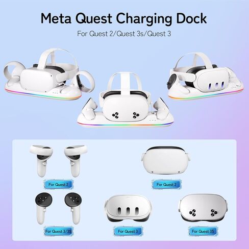Charging Dock for Meta Quest 3/3S- Fast Charging Station Compatible with Oculus Quest 2/3/3S-VR Charging Accessories with RGB Light- Magnetic Charging Stand for Controller- 2 Rechargeable Batteries in Saudi Arabia