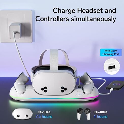 Charging Dock for Meta Quest 3/3S- Fast Charging Station Compatible with Oculus Quest 2/3/3S-VR Charging Accessories with RGB Light- Magnetic Charging Stand for Controller- 2 Rechargeable Batteries in Saudi Arabia