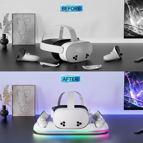 Charging Dock for Meta Quest 3/3S- Fast Charging Station Compatible with Oculus Quest 2/3/3S-VR Charging Accessories with RGB Light- Magnetic Charging Stand for Controller- 2 Rechargeable Batteries in Saudi Arabia