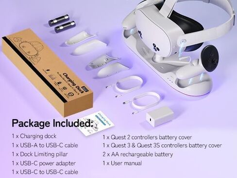 Charging Dock for Meta Quest 3/3S- Fast Charging Station Compatible with Oculus Quest 2/3/3S-VR Charging Accessories with RGB Light- Magnetic Charging Stand for Controller- 2 Rechargeable Batteries in Saudi Arabia