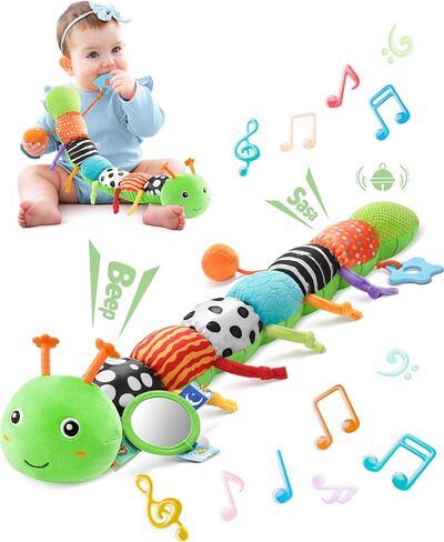 ألعاب الأطفال من لايت ديسير، كاتربيلر الموسيقية، ألعاب الرضع 3 6 12 شهرًا، لعبة حسية مع تصميم مسطرة، مرآة، خيط سحب، تجعيد وجرس حلقي، لعبة تسنين للأطفال لهدايا وقت البطن للأولاد والبنات (أرجواني لافندر) in Kuwait