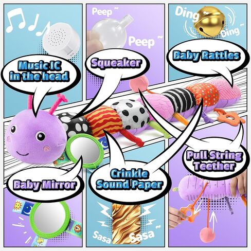 LIGHTDESIRE Baby Toys Musical Caterpillar,Infant Toys 3 6 12 Months Sensory Toy with Ruler Design,Mirror,Pull String,Crinkle&Ring Bell,Baby Teething Toy for Tummy Time Boy Girl Gifts (Lavender Purple) in Saudi Arabia