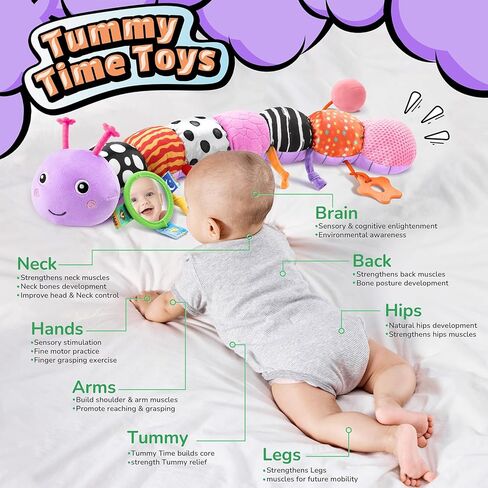 LIGHTDESIRE Baby Toys Musical Caterpillar,Infant Toys 3 6 12 Months Sensory Toy with Ruler Design,Mirror,Pull String,Crinkle&Ring Bell,Baby Teething Toy for Tummy Time Boy Girl Gifts (Lavender Purple) in Saudi Arabia
