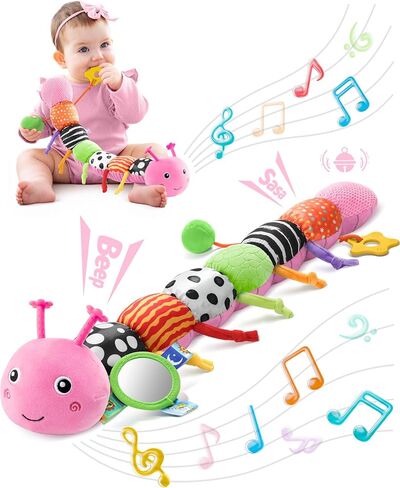 LIGHTDESIRE Baby Toys Musical Caterpillar,Infant Toys 3 6 12 Months Sensory Toy with Ruler Design,Mirror,Pull String,Crinkle&Ring Bell,Baby Teething Toy for Tummy Time Boy Girl Gifts (Lavender Purple) in Saudi Arabia