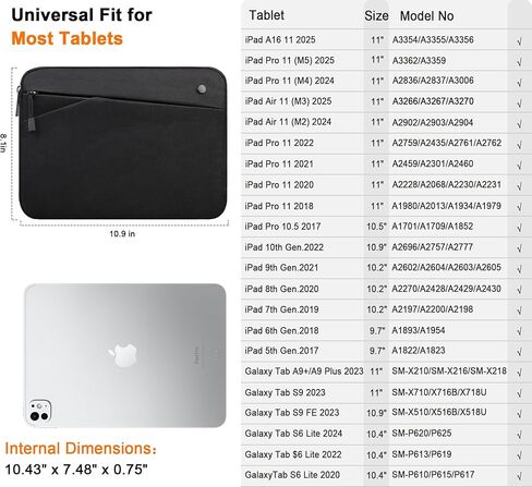 حافظة تابلت مقاس 9-11 بوصة لجهاز iPad A16 مقاس 11 بوصة، وجهاز iPad Pro M5 M4 مقاس 11 بوصة، وجهاز iPad Air مقاس 11 بوصة، وأجهزة iPad مقاس 10.9 بوصة، وأجهزة iPad مقاس 10.2 بوصة، وأجهزة Ipads Air مقاس 10.9 بوصة، وسامسونج جالاكسي Tab A9+ حقيبة تابلت مقاومة لل in Kuwait