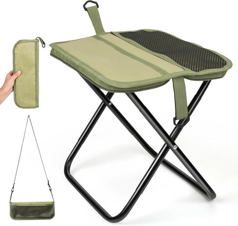 Folding Portable Camping Stool, Lightweight 1.4lbs with Carry Strap,Capacity 180lbs for Travel, Hiking, Picnic, Outdoor Events(Green) in Kuwait