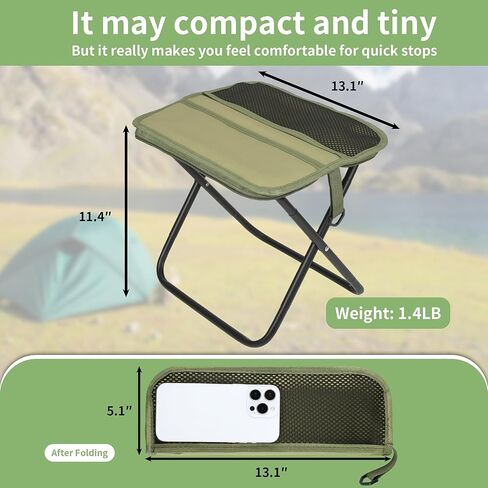 Folding Portable Camping Stool, Lightweight 1.4lbs with Carry Strap,Capacity 180lbs for Travel, Hiking, Picnic, Outdoor Events(Green) in Kuwait