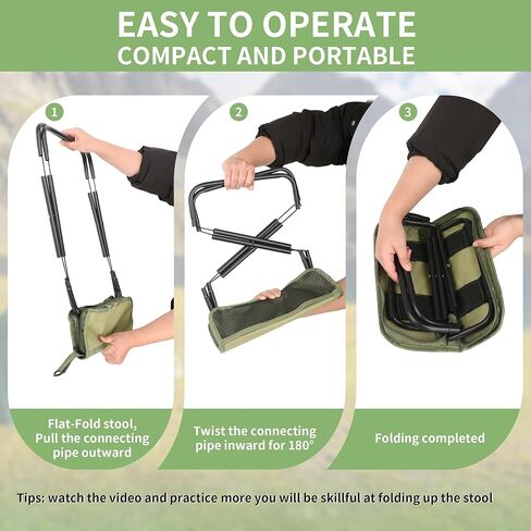Folding Portable Camping Stool, Lightweight 1.4lbs with Carry Strap,Capacity 180lbs for Travel, Hiking, Picnic, Outdoor Events(Green) in Kuwait