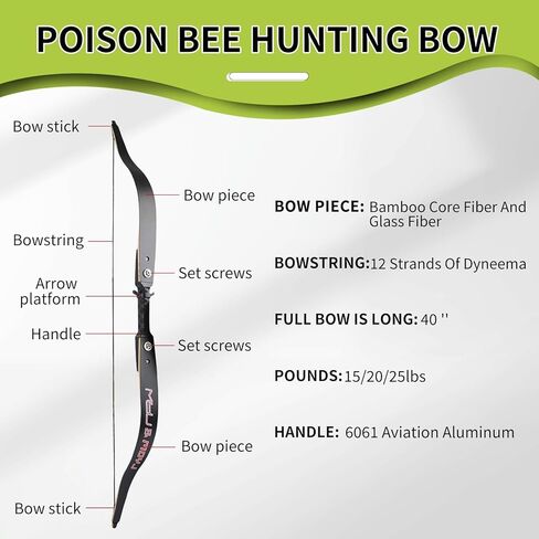 Poison Bee Hunting Bow. 40 '' Traditional Bow is Designed for Teenagers to Train in Archery and Prepare for Archery Hunting15~25LB in Saudi Arabia