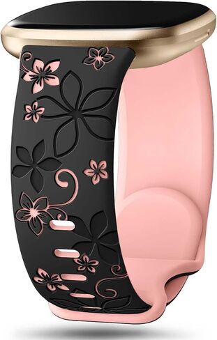 حزام منقوش بالزهور بلونين متوافق مع Fitbit Versa Lite/Versa/Versa 2/ Versa 3/ Versa 4/ Sense/Sense 2، سوار معصم رياضي من السيليكون الناعم على شكل زهرة لطيفة للنساء والرجال in Kuwait