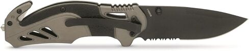 Smith & Wesson 8in High Carbon S.S. Spring Assisted Folding Knife with 3.25in Serrated Drop Point Blade and Rubberized Aluminum Handle for Outdoor Survival and EDC in Kuwait
