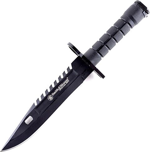 Smith & Wesson SW3B 12.8in SS سكين ذو نصل ثابت مع شفرة باوي 7.8in مع عمود فقري مسنن ومقبض من ألياف النايلون للأماكن الخارجية والتكتيكية والبقاء وEDC in Kuwait
