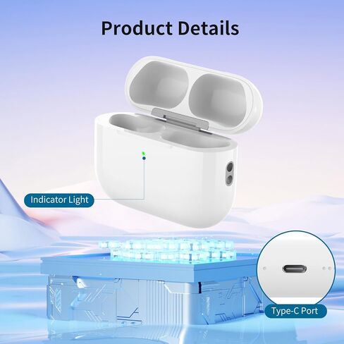 علبة شحن بديلة لأجهزة AirPods Pro 3 (إصدار 2025)، شاحن محمول 700 مللي أمبير مع زر مزامنة بلوتوث (سماعات الأذن غير متضمنة) in Kuwait
