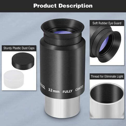 Alstar 1.25 inch 90 Degree Diagonal Mirror - Bundle with - 1.25 Inch Plossl Telescope Eyepiece Set in Kuwait