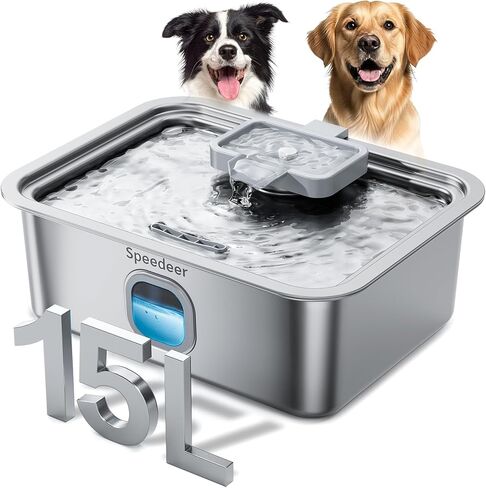 4Gal/15L Dog Water Fountain for Large Dogs, Stainless Steel Large Pet Drinking Fountain, Automatic Dog Water Bowl Dispenser with Deeper & Wider Drinking Area, Multi-Filtration, Ultra-Quiet, 6 Filters in Saudi Arabia