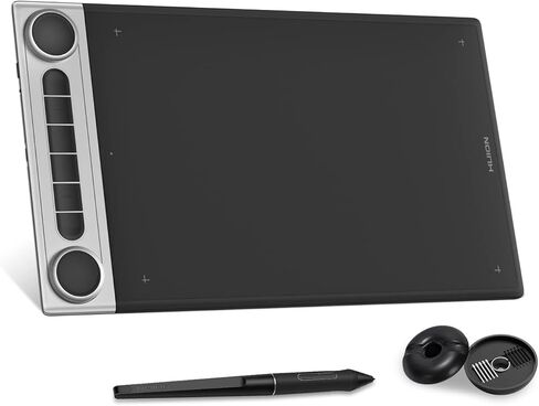 HUION Inspiroy Dial 2 10.5 × 6.56 بوصة كمبيوتر لوحي رسم رسومات لاسلكي يعمل بتقنية البلوتوث مع قلم مزدوج خالي من البطارية للفن الرقمي وتصميم الرسومات، متوافق مع أجهزة Mac وWindows وLinux وAndroid in Kuwait