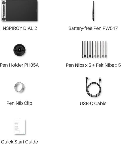 HUION Inspiroy Dial 2 10.5 × 6.56 بوصة كمبيوتر لوحي رسم رسومات لاسلكي يعمل بتقنية البلوتوث مع قلم مزدوج خالي من البطارية للفن الرقمي وتصميم الرسومات، متوافق مع أجهزة Mac وWindows وLinux وAndroid in Kuwait