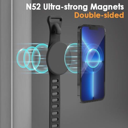 حامل هاتف لـ Magsafe للياقة البدنية في صالة الألعاب الرياضية، حامل هاتف للدراجة مع حزام سيليكون قابل للتعديل، حامل هاتف مغناطيسي للدراجة لمعدات الصالة الرياضية، عربة الأطفال، عربة التسوق، دراجات التمرين، عربة دفع الجولف (أسود) in Kuwait