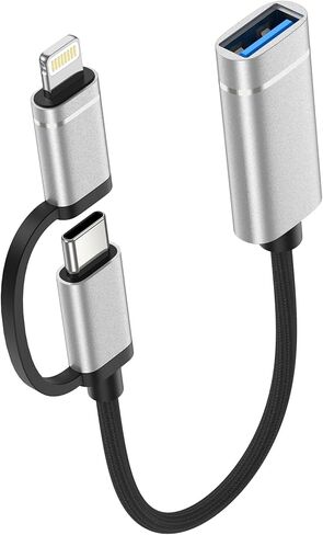 محول USB C/Lightning إلى USB 3.0 2 في 1، كابل محول USB إلى USB C OTG، محول Lightning OTG عالي السرعة لنقل البيانات بسرعة 5 جيجابت في الثانية متوافق مع iPhone 17/16/15/14/13/12/11 Pro، وGalaxy S25/S24/S23/S22 in Kuwait