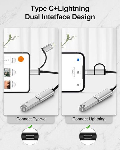 محول USB C/Lightning إلى USB 3.0 2 في 1، كابل محول USB إلى USB C OTG، محول Lightning OTG عالي السرعة لنقل البيانات بسرعة 5 جيجابت في الثانية متوافق مع iPhone 17/16/15/14/13/12/11 Pro، وGalaxy S25/S24/S23/S22 in Kuwait