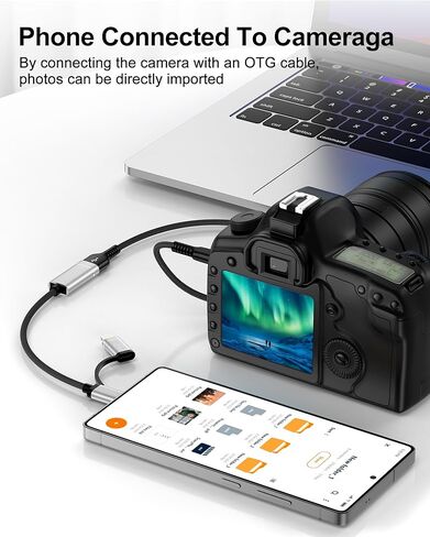 محول USB C/Lightning إلى USB 3.0 2 في 1، كابل محول USB إلى USB C OTG، محول Lightning OTG عالي السرعة لنقل البيانات بسرعة 5 جيجابت في الثانية متوافق مع iPhone 17/16/15/14/13/12/11 Pro، وGalaxy S25/S24/S23/S22 in Kuwait