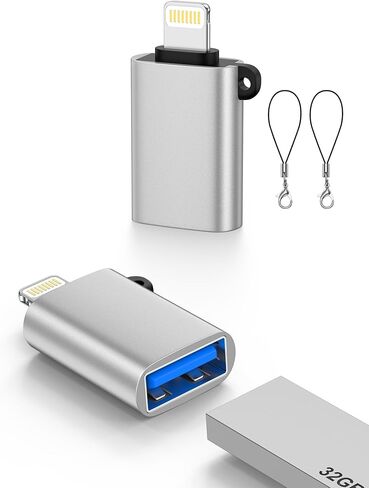 محول Lightning ذكر إلى USB أنثى، محول USB إلى iPhone OTG Dongle، 2 حزمة محول كاميرا USB3.0 كابل OTG لهاتف iPhone 14/13/12/11/Xr/X/XS/8/7/iPad للكاميرا/قارئ البطاقات/محرك الفلاش/الماوس/لوحة المفاتيح in Kuwait