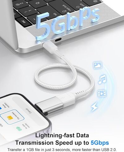 محول Lightning ذكر إلى USB أنثى، محول USB إلى iPhone OTG Dongle، 2 حزمة محول كاميرا USB3.0 كابل OTG لهاتف iPhone 14/13/12/11/Xr/X/XS/8/7/iPad للكاميرا/قارئ البطاقات/محرك الفلاش/الماوس/لوحة المفاتيح in Kuwait
