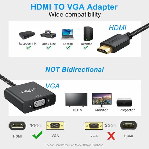 HDMI to VGA Adapter 5 Pack Black,Braided HDMI to VGA Adapter Male to Female Cable 1080P for Desktop, Laptop, PC, Monitor, Projector, HDTV, Chromebook, Raspberry Pi, Roku, Xbox and More-Braided in Saudi Arabia