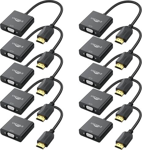 HDMI to VGA Adapter 5 Pack Black,Braided HDMI to VGA Adapter Male to Female Cable 1080P for Desktop, Laptop, PC, Monitor, Projector, HDTV, Chromebook, Raspberry Pi, Roku, Xbox and More-Braided in Saudi Arabia