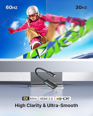 محول INIU USB C إلى HDMI (4K@60 هرتز)، محول USB-C (4K HDMI)، لأجهزة MacBook Pro وMacBook Air وiPad Pro وiMac وiPhone 17 16 Pro Max وPixelbook وSurface Pro وDell وXPS وGalaxy والمزيد in Kuwait