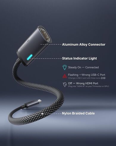 محول INIU USB C إلى HDMI (4K@60 هرتز)، محول USB-C (4K HDMI)، لأجهزة MacBook Pro وMacBook Air وiPad Pro وiMac وiPhone 17 16 Pro Max وPixelbook وSurface Pro وDell وXPS وGalaxy والمزيد in Kuwait