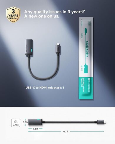 محول INIU USB C إلى HDMI (4K@60 هرتز)، محول USB-C (4K HDMI)، لأجهزة MacBook Pro وMacBook Air وiPad Pro وiMac وiPhone 17 16 Pro Max وPixelbook وSurface Pro وDell وXPS وGalaxy والمزيد in Kuwait