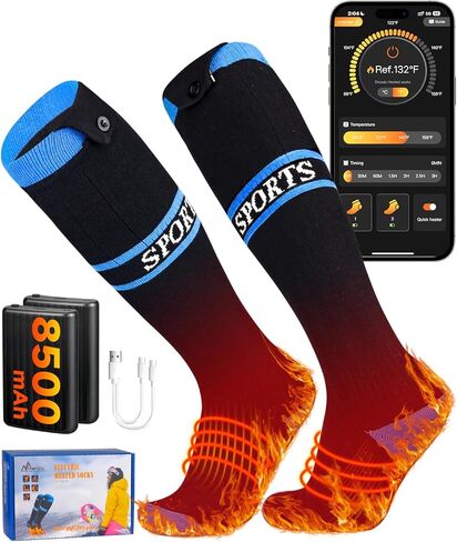 2026 Heated Socks, 8500mAh*2 Heated Socks for Men Women with APP Control, Up to 13 Hours Electric Rechargeable Battery Powered Socks, Foot Warmer for Winter Hunting Ski Hiking Camping Outdoor in Saudi Arabia