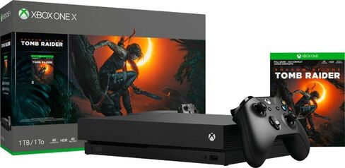 حزمة Microsoft Xbox One X 1TB/2TB Shadow of The Tomb Raider الإضافية: Shadow of The Tomb Raider، وحدة تحكم Xbox اللاسلكية، وحدة تحكم Xbox One X 4K HDR - أسود (متجدد) [لعبة فيديو] in Saudi Arabia