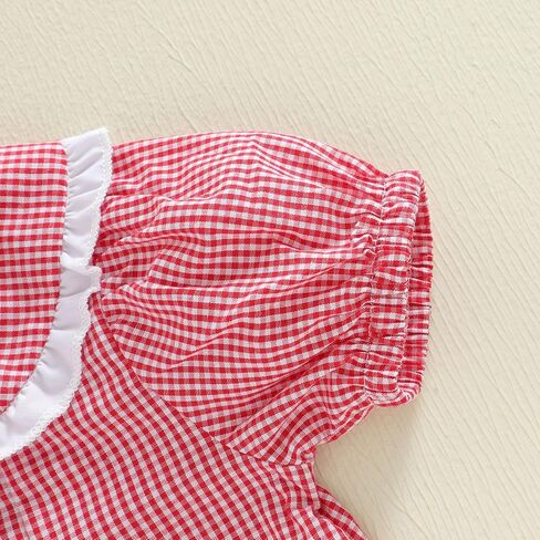 Toddler Girl Valentines Dress Cute Short Sleeve Plaid Red Heart Embroidery Doll Collar Baby Valentines Outfit in Saudi Arabia