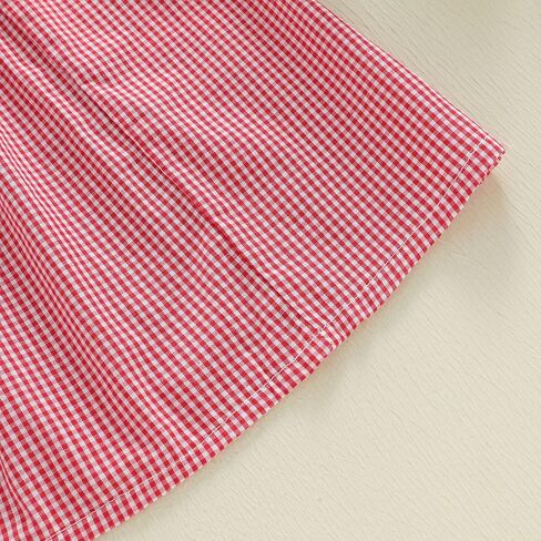 Toddler Girl Valentines Dress Cute Short Sleeve Plaid Red Heart Embroidery Doll Collar Baby Valentines Outfit in Saudi Arabia