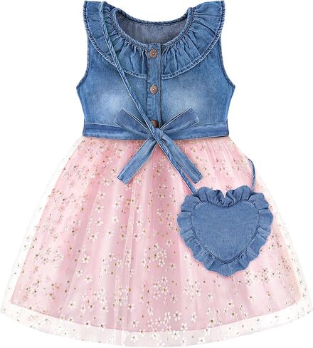 HONGTEYA Toddler Girl Dress Baby Denim Dress Summer Clothes Outfit with Cute Bag 1-5 Years in Saudi Arabia