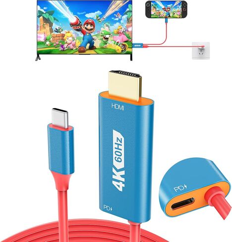 Switch 2 HDMI Adapter Dock Station, 4K@60Hz 18 Gbps USB C to HDMI 2.0 Adapter for TV, 6.6ft 100W PD Play While Charging, Portable Travel TV Adapter for Nintendo Switch Dock for 1 and 2/Steam Deck/OLED in Saudi Arabia