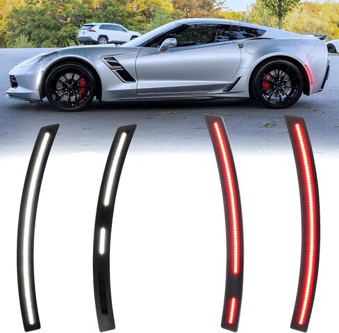 أضواء LED للعلامات الجانبية باللون الأبيض لسيارة شيفروليه كورفيت C7 2014 2015 2016 2017 2018 2019 Grand Sport Stingray Z06 ZR1 مصابيح المصد الأمامي الخلفي عدسة مدخنة 4 قطعة in Kuwait