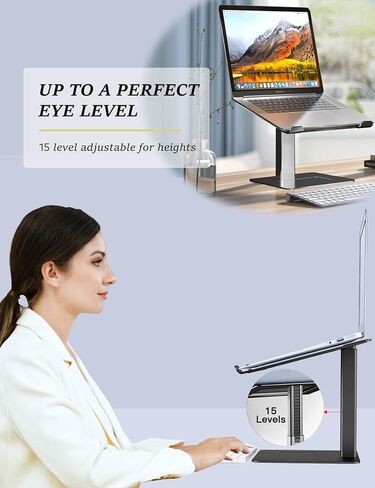 Laptop Stand for Desk, Ergonomic Sitting and Standing Laptop Riser for Notebook MacBook 11-17 Inches，DJ Laptop Stand Adjustable Height from 7-15 Inches Aluminum(Black) in Saudi Arabia