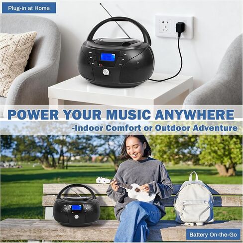 Portable CD Player Boombox with Bluetooth, FM Radio, USB Playback, Stereo Sound, Remote Control, Home Stereo Music System for Seniors and Family Gatherings (Black) in Saudi Arabia