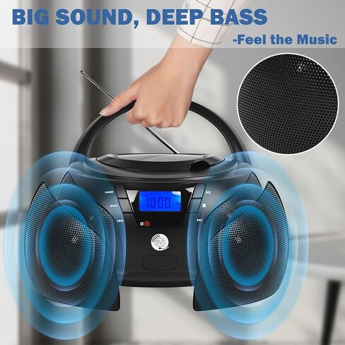 Portable CD Player Boombox with Bluetooth, FM Radio, USB Playback, Stereo Sound, Remote Control, Home Stereo Music System for Seniors and Family Gatherings (Black) in Saudi Arabia