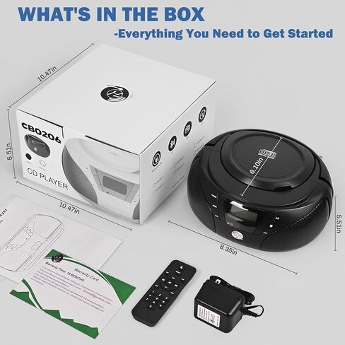 Portable CD Player Boombox with Bluetooth, FM Radio, USB Playback, Stereo Sound, Remote Control, Home Stereo Music System for Seniors and Family Gatherings (Black) in Saudi Arabia