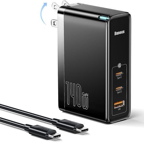 شاحن حائط USB C بقدرة 140 وات من Baseus PD 3.1 مع كابل USB C إلى C بطول 3.3 قدم، وشاحن GaN5 ثلاثي المنافذ لأجهزة الكمبيوتر المحمولة، وiPad Pro، وiPhone 15/Pro/14/13 Series، وGalaxy S23/S22، وMacBook Pro 16 بوصة، وSteam Deck، أسود in Saudi Arabia