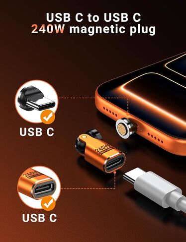 USB C Magnetic Adapter PD 240W(2Pack), 9PIN USB C 90 Degree Adapter/C Right Angle Adapters/360 &180 Degree C to C Adapters for 1Phone 17/16/15, Ma-Book Pro/1Pad Series, Samsung Galaxy, Google, Tablet in Saudi Arabia